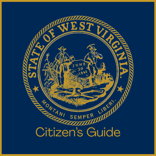 Image of State emblem in gold on navy blue background. Click here for the Citizen's guide.