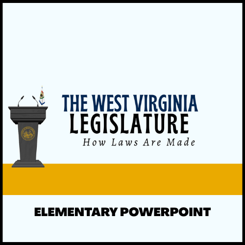 Image with podium and text. Click here for the elementary level PowerPoint: How Laws are Made.