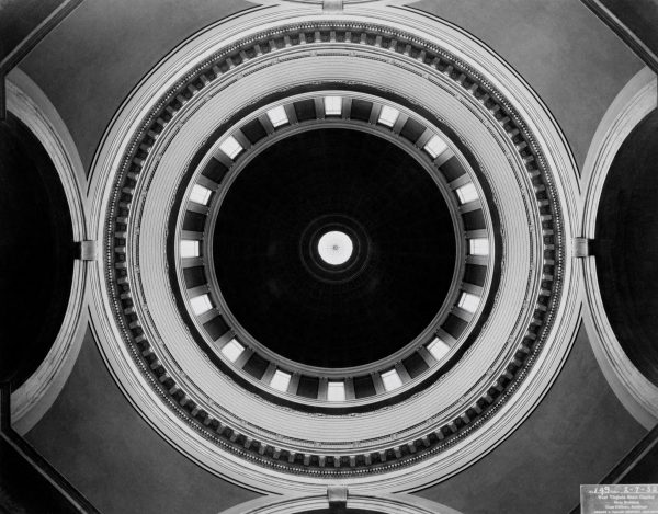 Image of completed dome with chandelier.