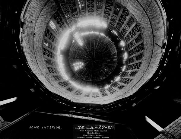 Image from the inside of the dome, framing and brickwork can be seen.